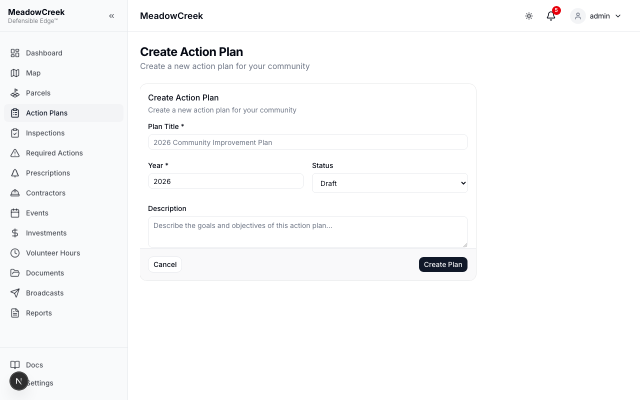 Create action plan form