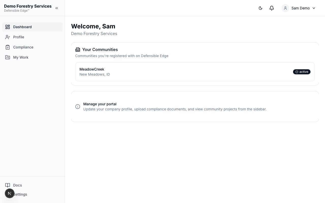 Contractor portal dashboard