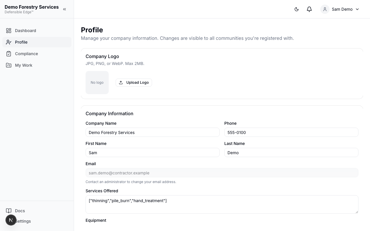 Contractor profile page