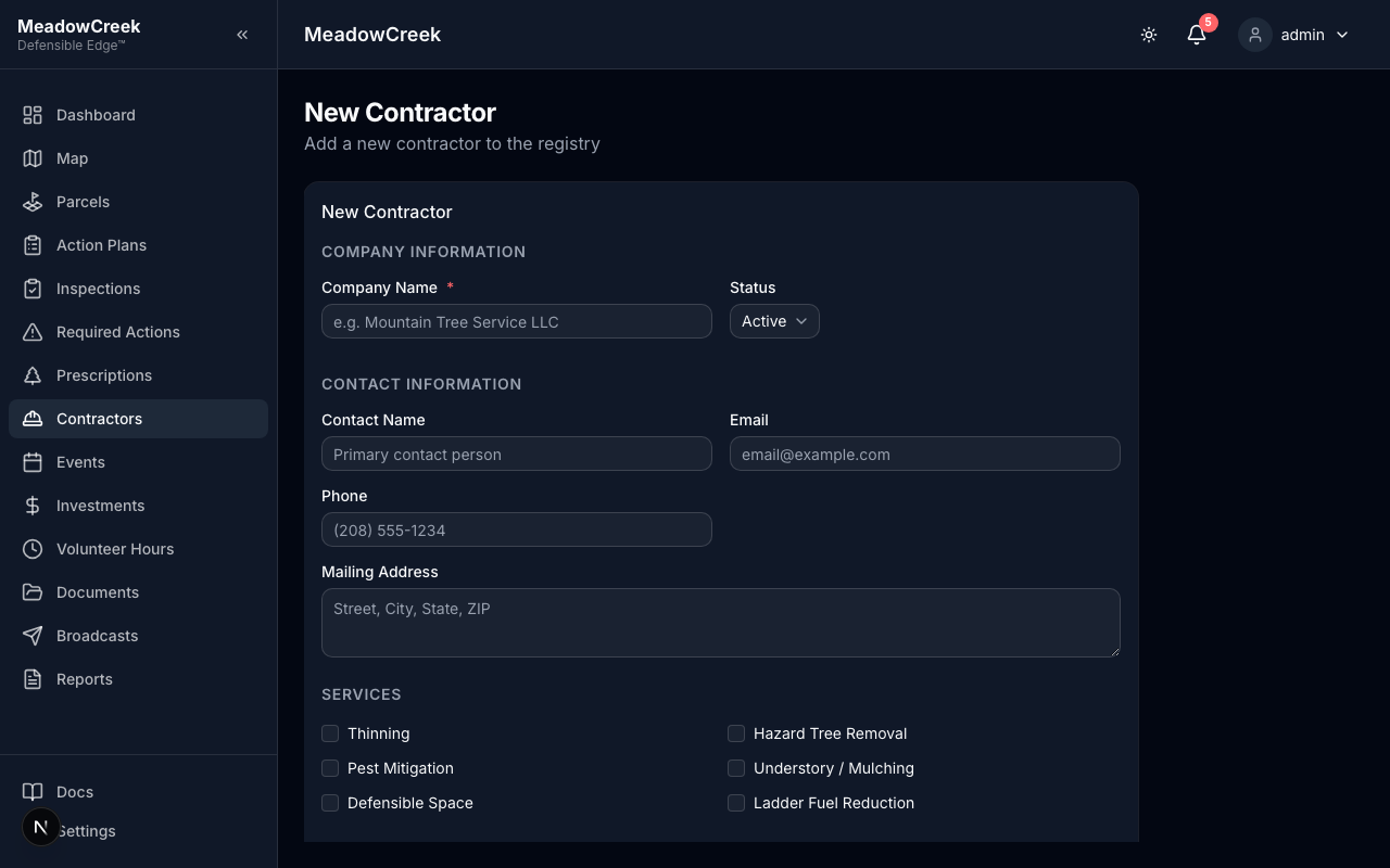 New contractor form