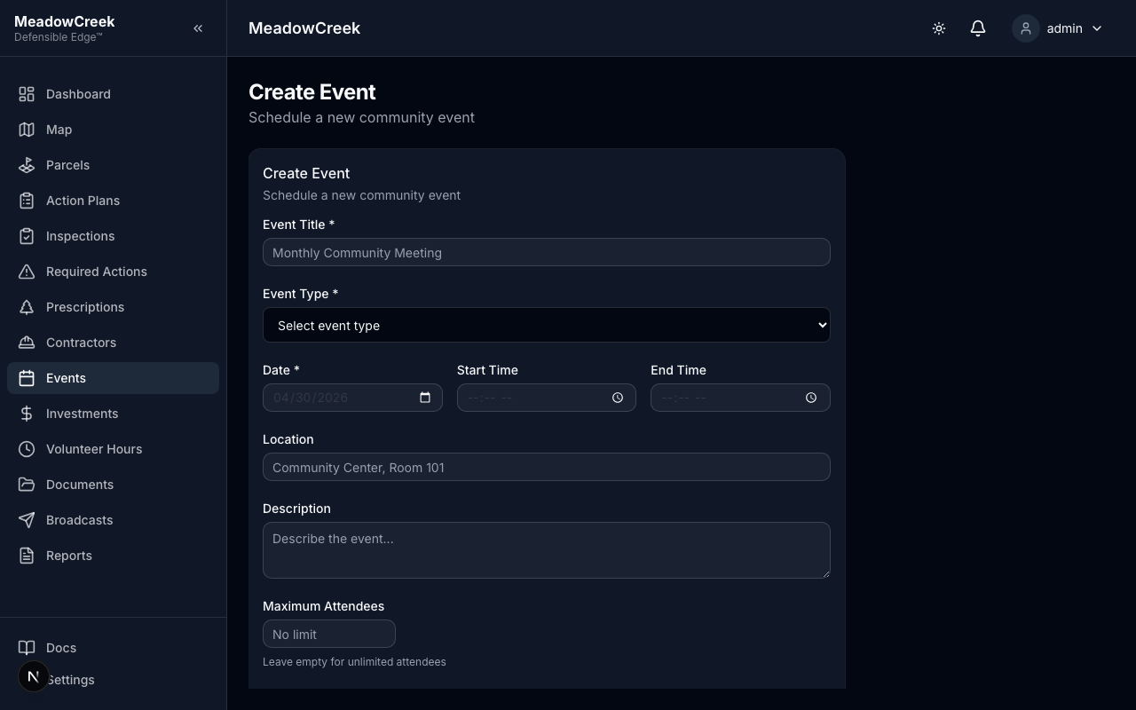 Create event form