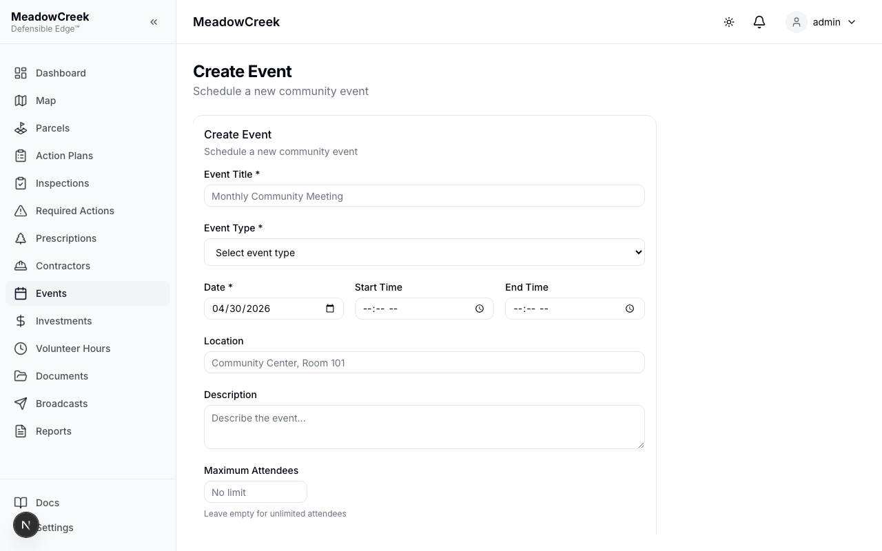 Create event form