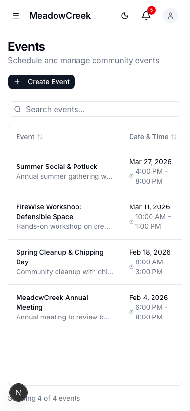 Events list (mobile)