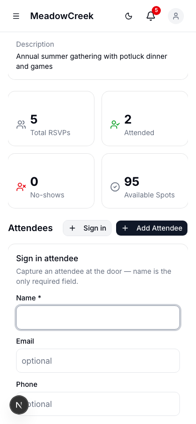 Sign-in form, empty, on mobile