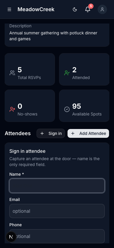 Sign-in form with a name typed in