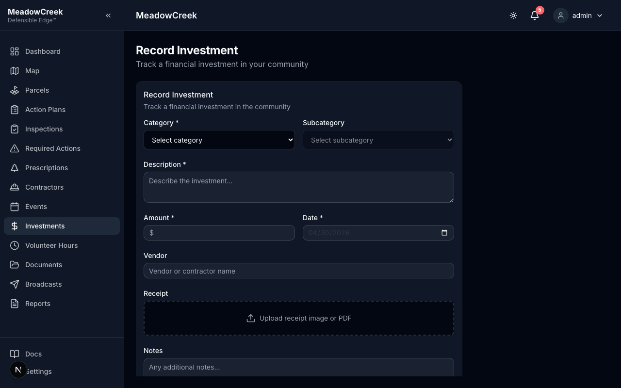 Record investment form