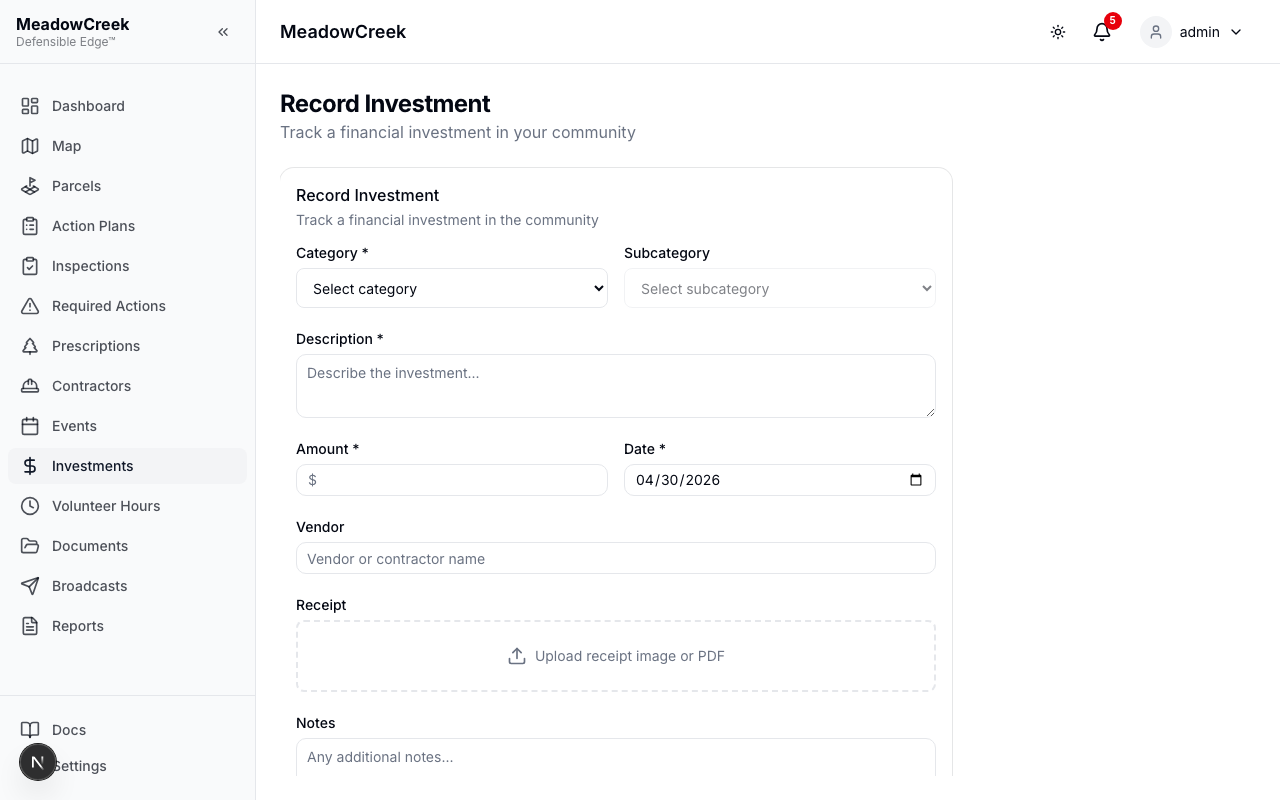 Record investment form