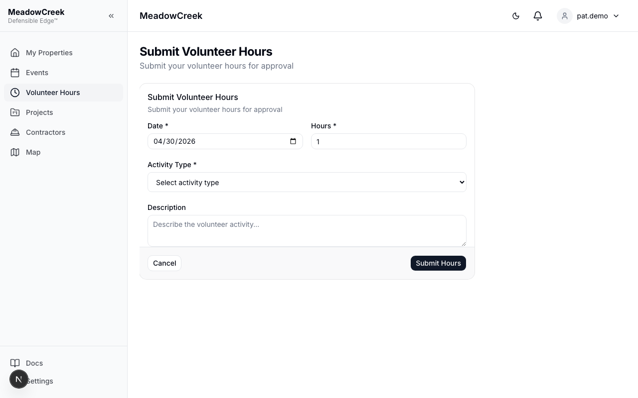 Submit volunteer hours form