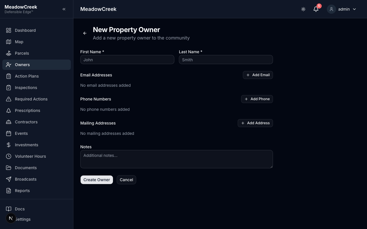 New property owner form