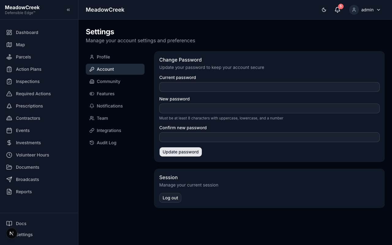 Account settings page