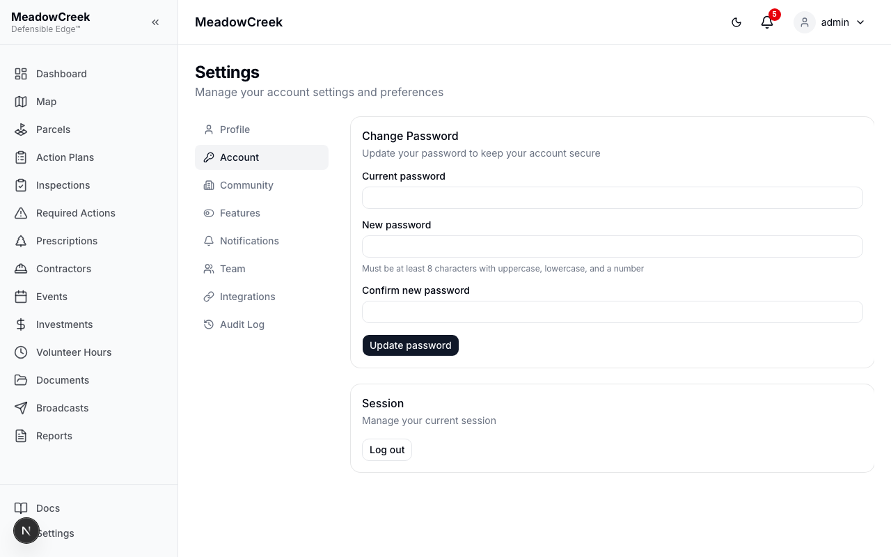 Account settings page