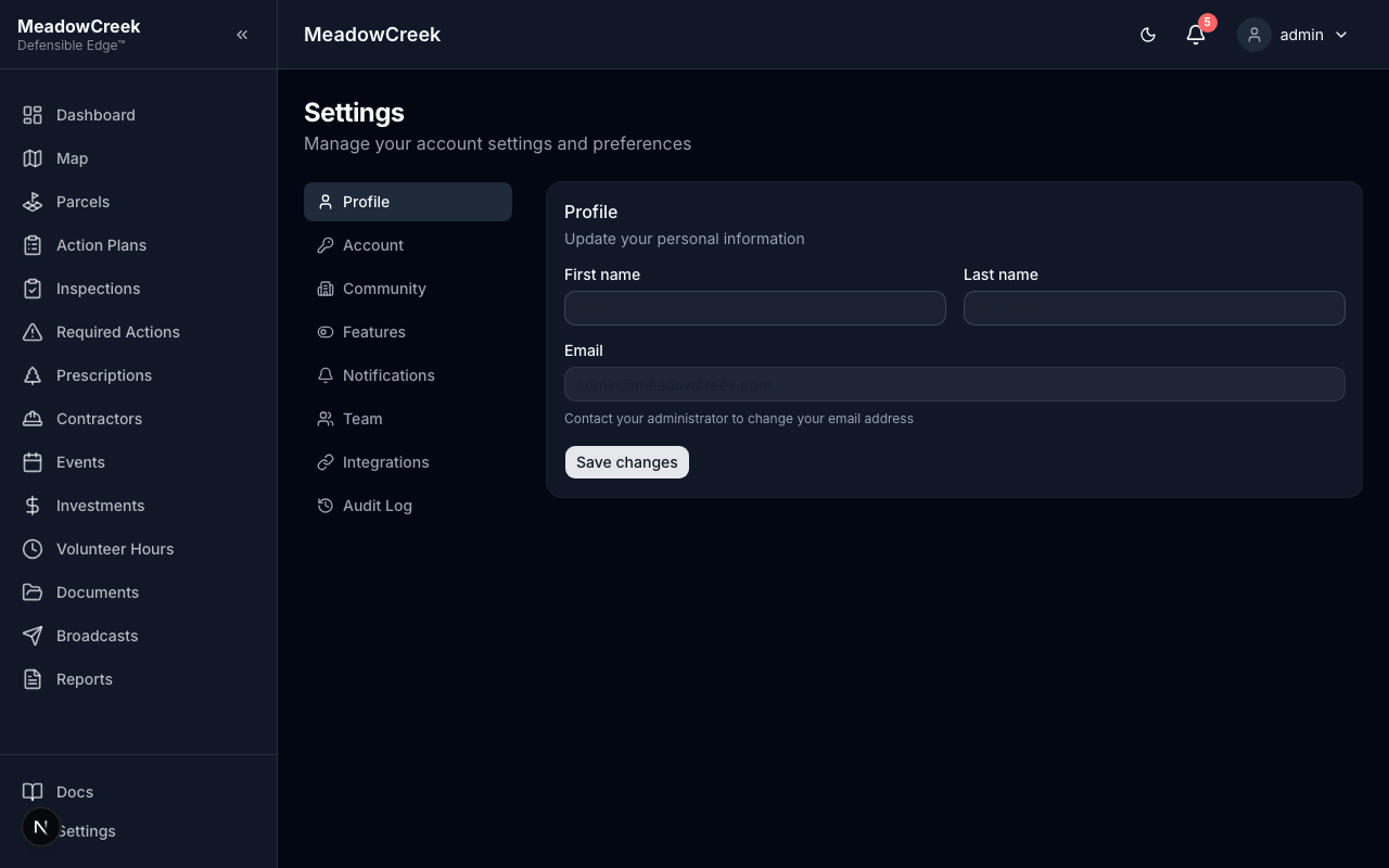 Profile settings page