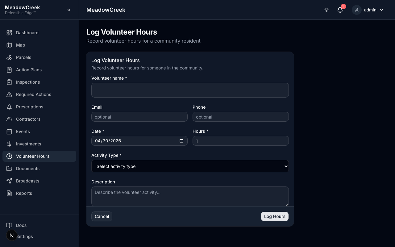 Log hours form (desktop)